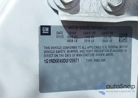 2013 Chevrolet Volt from USA, damaged, VIN 1G1RD6E49DU129971